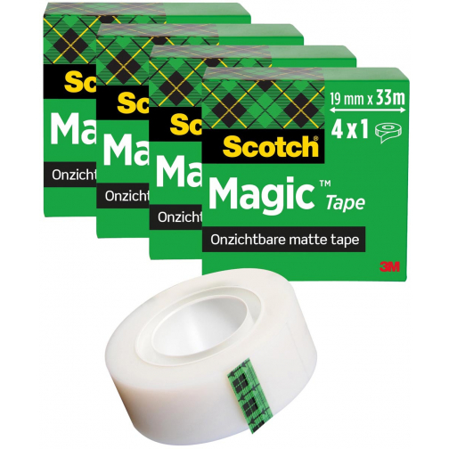 Scotch Magic Tape plakband ft 19 mm x 33 m, pak van 4 rollen