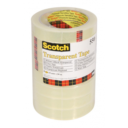 Scotch transparante tape 550 19 mm x 66 m, pak van 8