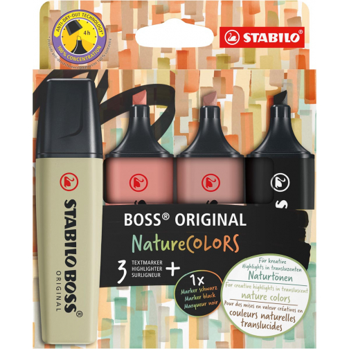 STABILO BOSS ORIGINAL NatureCOLORS markeerstift, etui van 4 stuks, assorti