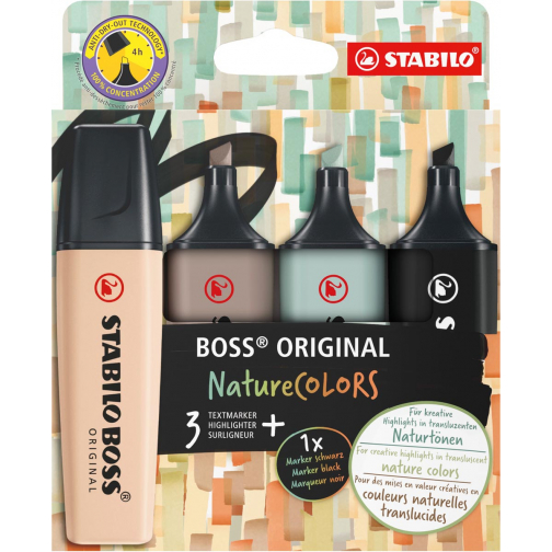 STABILO BOSS ORIGINAL NatureCOLORS markeerstift, etui van 4 stuks, assorti