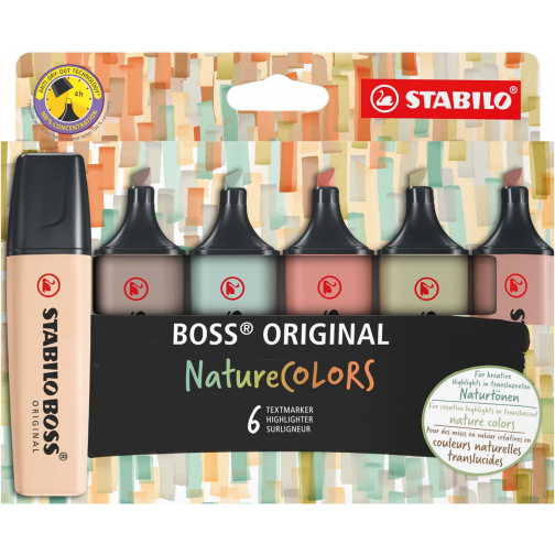 STABILO BOSS ORIGINAL NatureCOLORS markeerstift, etui van 6 stuks, assorti