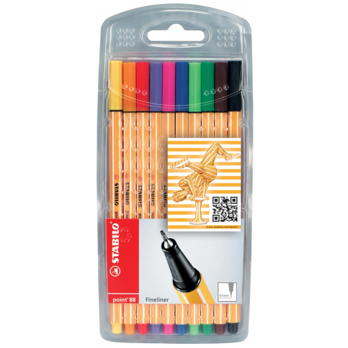 STABILO point 88 fineliner, etui van 10 stuks in geassorteerde kleuren