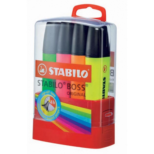 STABILO BOSS ORIGINAL markeerstift, Desk set Parade van 4 stuks in geassorteerde kleuren