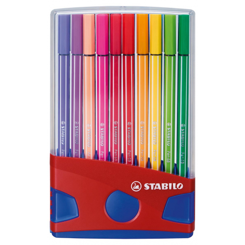 STABILO Pen 68 brush, ColorParade, rood-blauwe doos, 20 stuks in geassorteerde kleuren