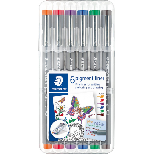 Staedler pigment liner fineliner box 6 kleuren 0,3 mm