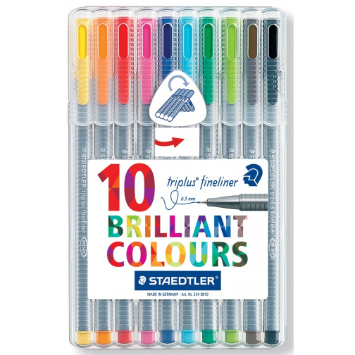 Staedtler fineliner Triplus geassorteerde kleuren, opstelbare box met 10 stuks