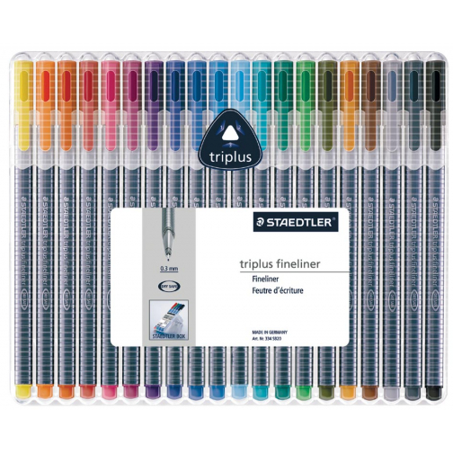 Staedtler fineliner Triplus geassorteerde kleuren, opstelbare box met 20 stuks