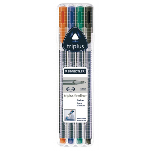 Staedtler fineliner Triplus geassorteerde kleuren, opstelbare box met 4 stuks