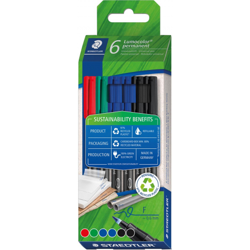 Staedtler Lumocolor 318 permanent marker, fijn, assorti, etui van 6 stuks