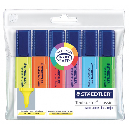 Staedtler Markeerstift Textsurfer Classic etui van 6 stuks: geel, oranje, roze, paars, blauw en groen