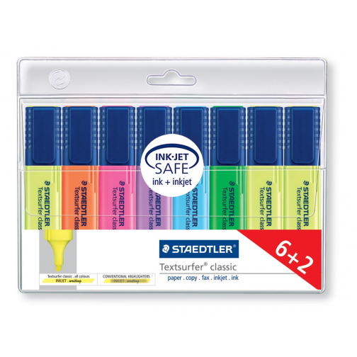 Staedtler Markeerstift Textsurfer Classic etui van 8 stuks: geel, oranje, roze, paars, blauw, groen en...