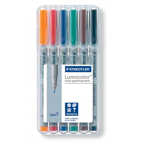 Staedtler Lumocoler 317, OHP-marker, permanent, 1,0 mm, etui van 6 stuks in geassorteerde klassieke kleur