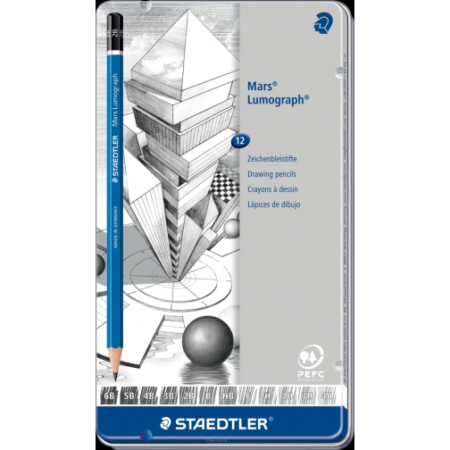 Staedtler Potlood Mars Lumograph 12 stuks: 6B-5B-4B-3B-2B-B-HB-F-H-2H-3H-4H