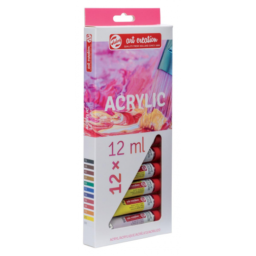 Talens Art Creation acrylverf tube van 12 ml, set van 12 tubes in geassorteerde kleuren