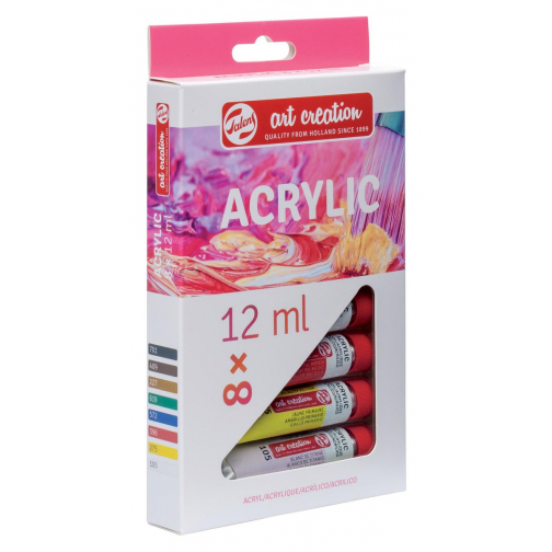 Talens Art Creation acrylverf tube van 12 ml, set van 8 tubes in geassorteerde kleuren