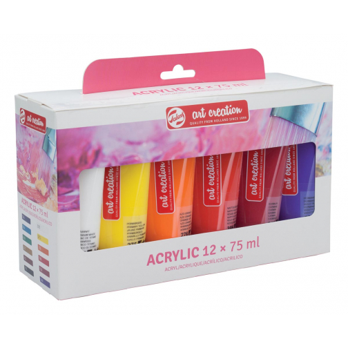 Talens Art Creation acrylverf tube van 75 ml, set van 12 tubes in geassorteerde kleuren