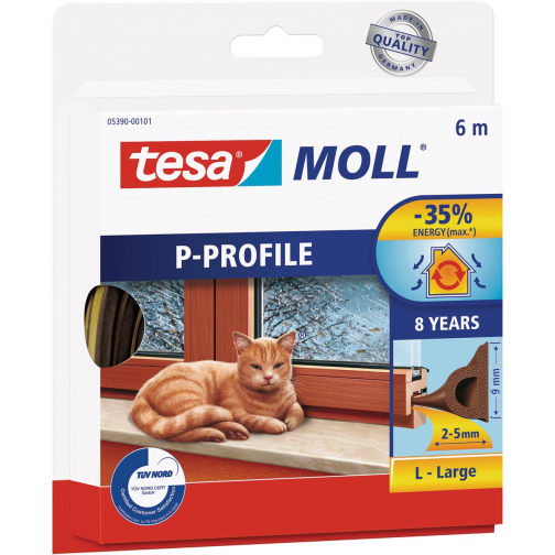 Tesa Moll Classic tochtstrip P-profiel, 6 m, bruin