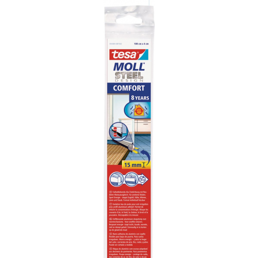 Tesa Moll Comfort dorpelstrip met veersysteem, 1 m x 40 mm, RVS