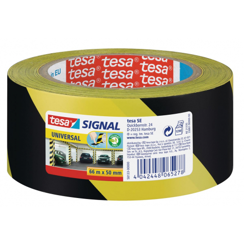 Tesa waarschuwingstape Universal, ft 50 mm x 66 m, geel/zwart