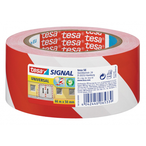 Tesa waarschuwingstape Universal, ft 50 mm x 66 m, rood/wit