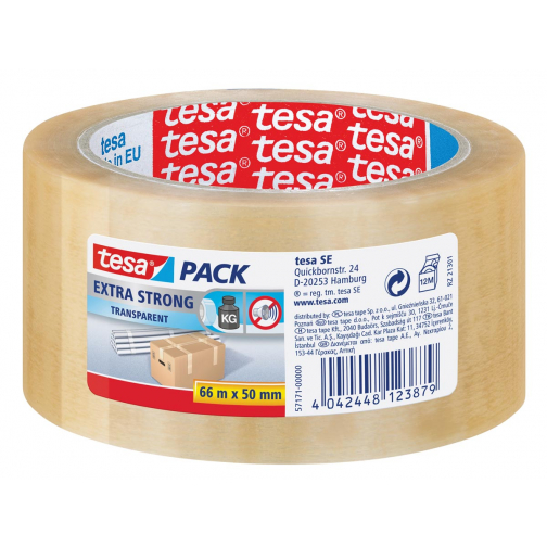 Tesa verpakkingsplakband Extra Strong, ft 50 mm x 66 m, PVC, transparant