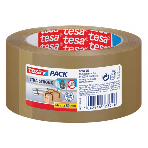 Tesapack Ultra Strong, ft 50 mm x 66 m, PVC, bruin