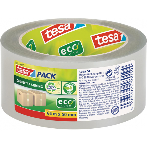 Tesapack eco & ultra strong ecologo, 50 mm x 66 m, transparant