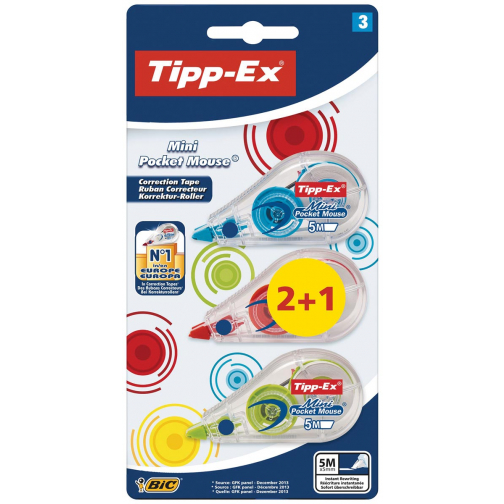 Tipp-Ex correctieroller Mini Pocket Mouse Fashion, blister 2 + 1 gratis