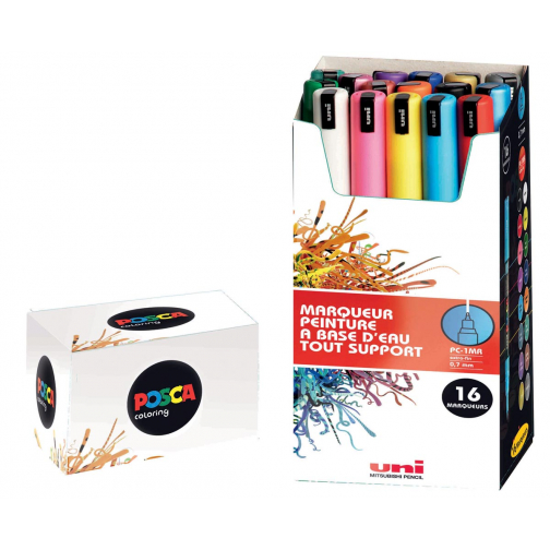 Uni-ball Paint Marker op waterbasis Posca PC-1MR, doos van 16 stuks in geassorteerde kleuren