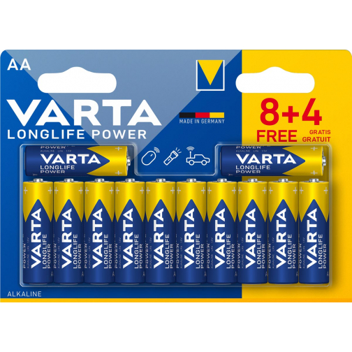 Varta batterij Longlife Power AA, blister van 8 + 4