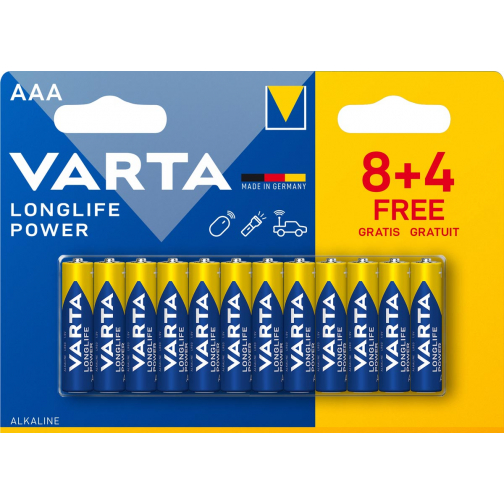 Varta batterij Longlife Power AAA, blister van 8 + 4