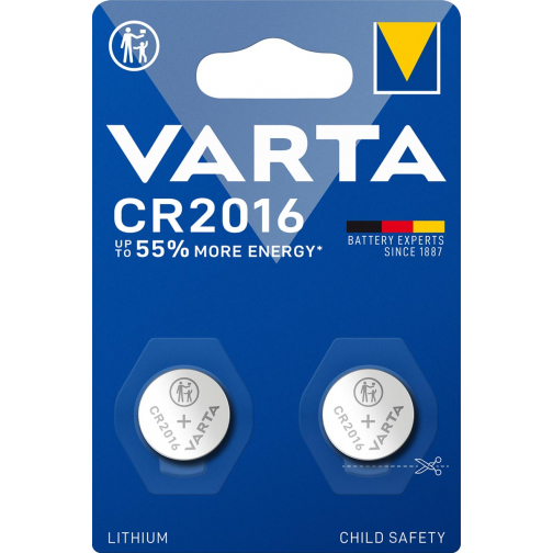 Varta knoopcel Lithium CR2016, blister van 2 stuks