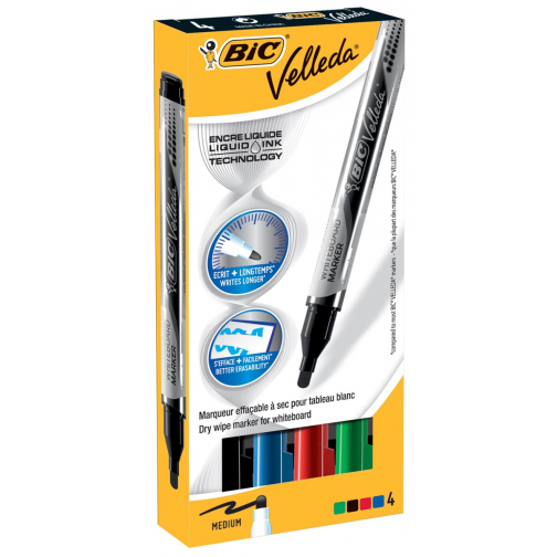 Velleda Whiteboardmarker Liquid Ink Pocket doos van 4 stuks in geassorteerde kleuren