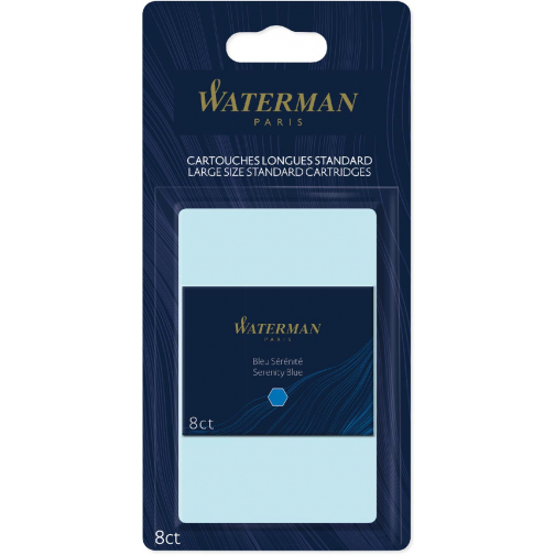 Waterman inktpatronen Standard Long, blauw (Serenity), blister van 8 stuks